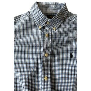 Polo Ralph Lauren Boys L 14-16 Blue Gingham Check Long Sleeve Button Down Shirt